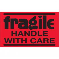 Box Partners DL1071 3" x 5" Fluorescent Red Fragile/Handle with Care Label